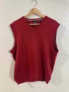 Cullen Silk & Cashmere Red Cable Knit Fisherman Style V Neck Sweater Vest